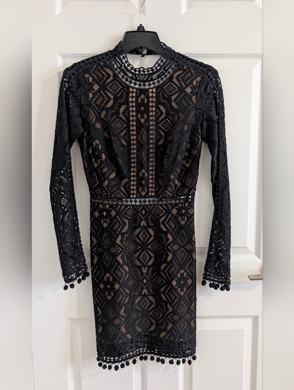 For Love & Lemons Black Lace Long-Sleeve Bodycon MiniDress Modern Romance